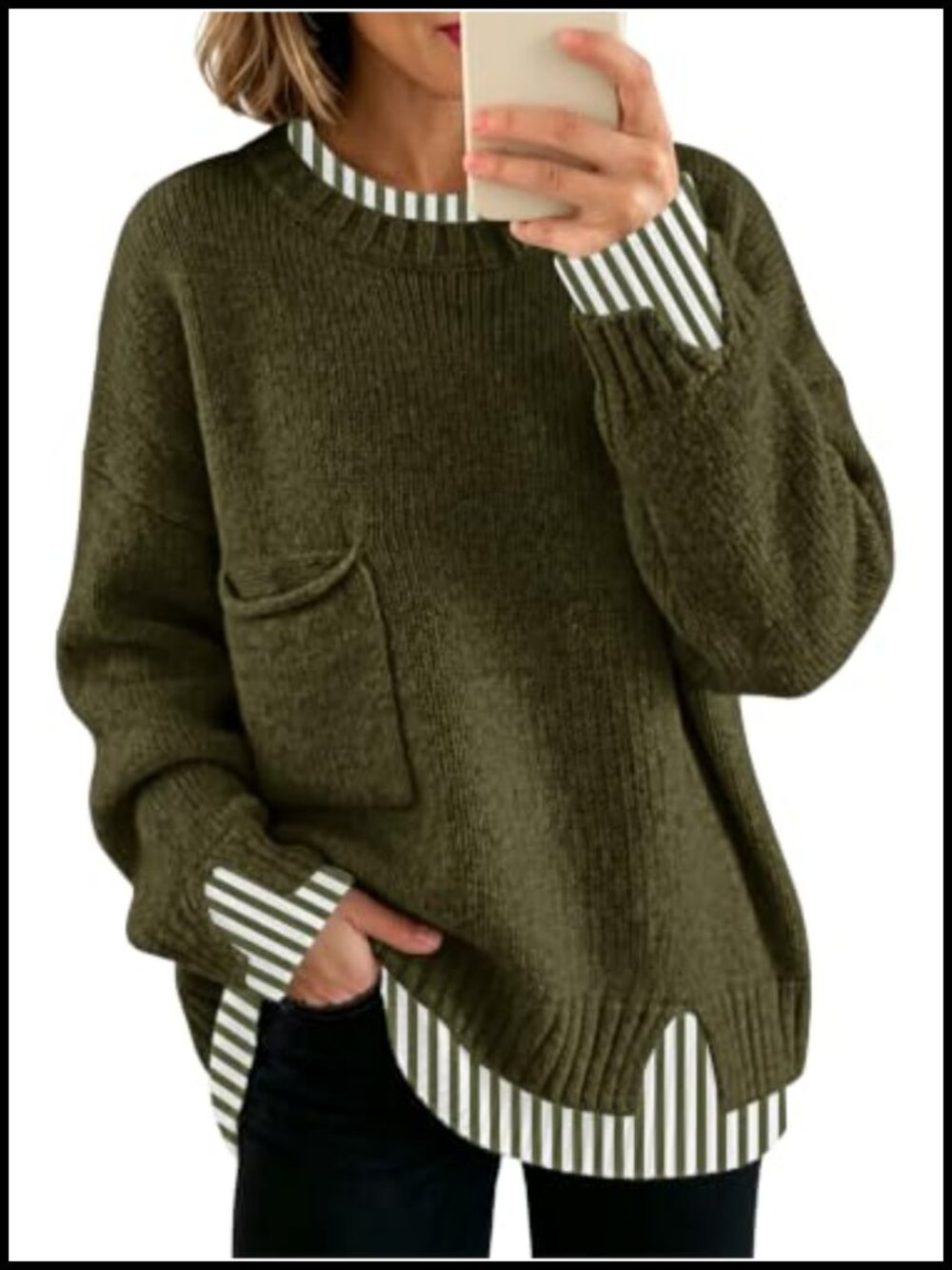 Women's Chunky Ribbed Knit Pullover Sweater with Pockets Oversized Cozy Fall